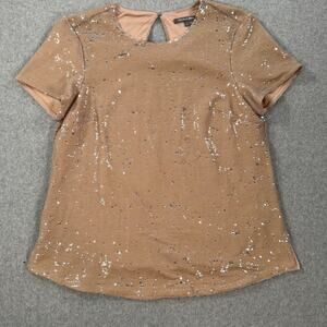 Michael Stars Sequin Short Sleeve Top Women's Large Gold Silver Sparkle Holidays